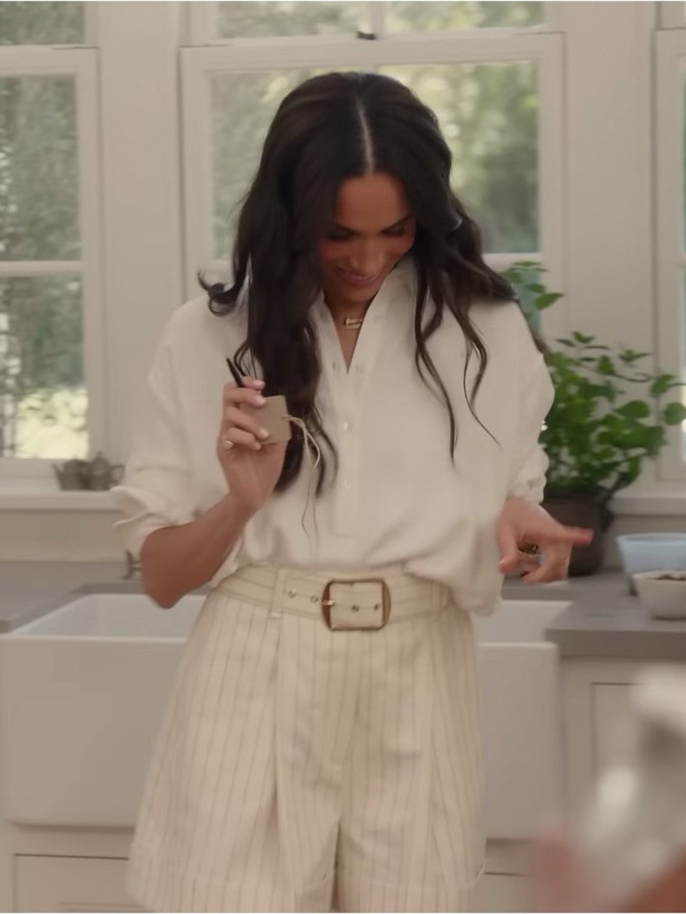 Anine Bing Lake Pullover Shirt in Ivory ASO Meghan Markle